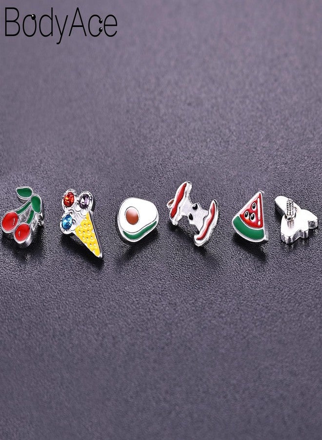 BodyAce 16G/18G Stud Piercings Jewelry Food Fruit Lip Studs Labret Ring Surgical Steel Flat Back Earrings for Nose Conch Lip Medusa Tragus Piercing Internal Thread [A;18G;BL:6mm] - Image 5